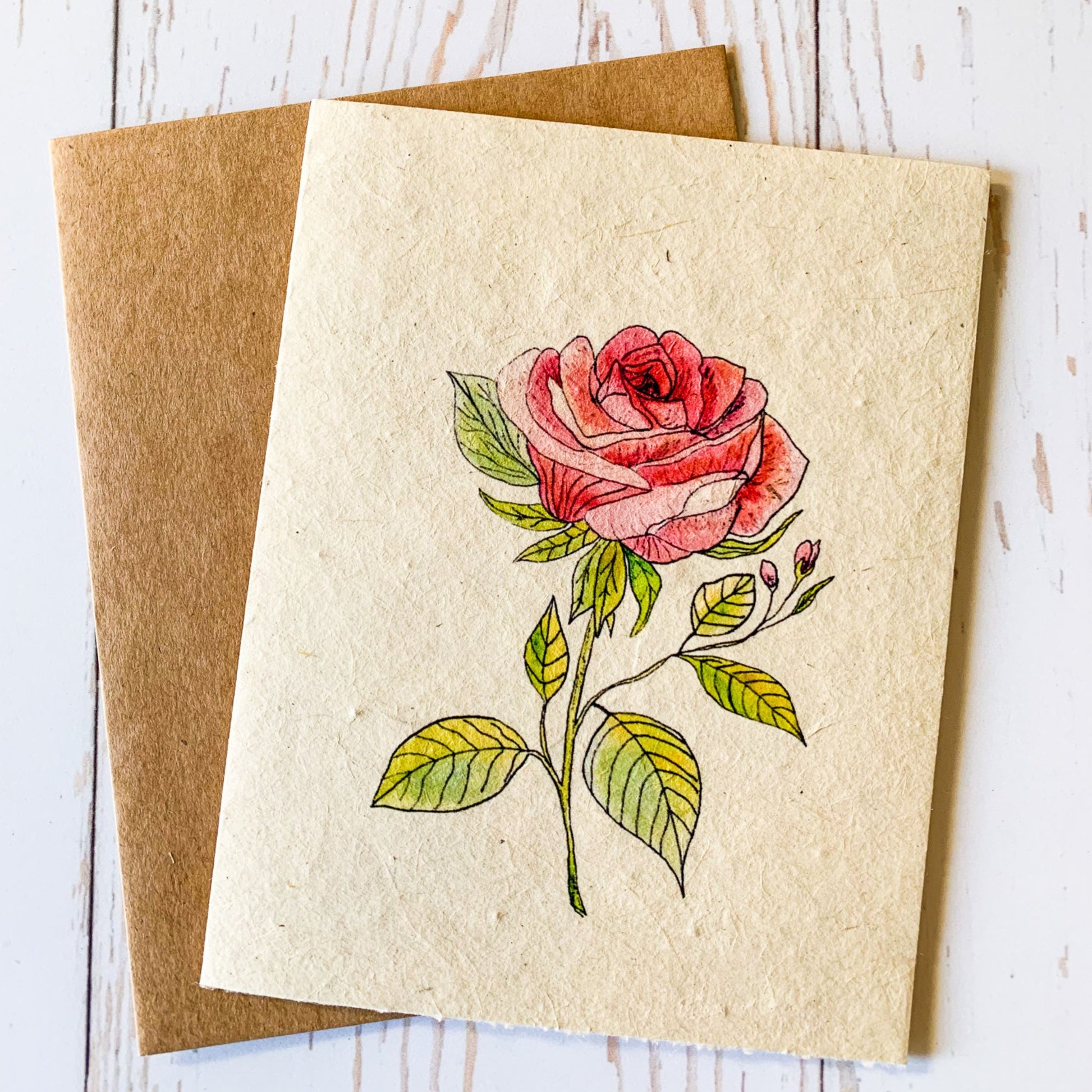 hand painted watercolor rose plantable seed paper card