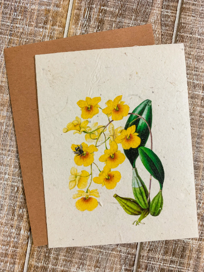 yellow flowers with bee greeting card