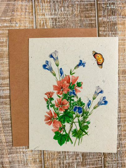 flower seed paper card with butterfly