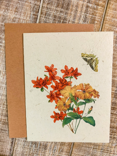 orange flower card with butterfly