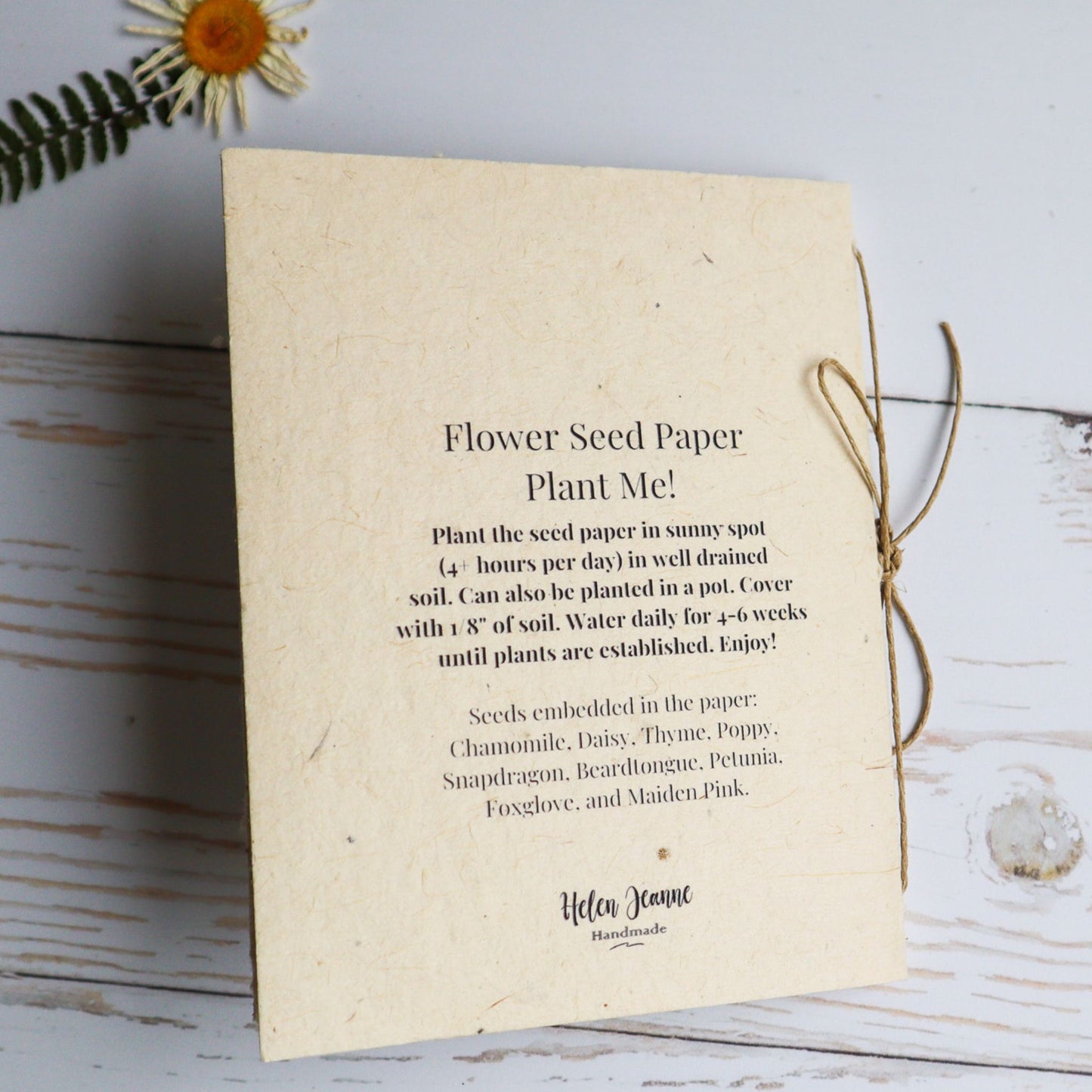 planting instructions for flower seed paper journal.