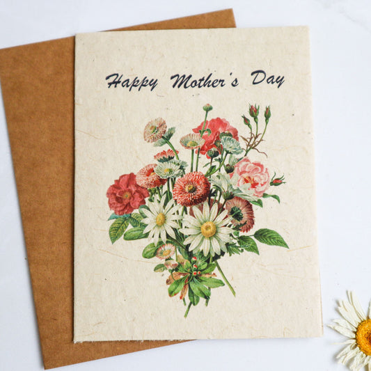 Happy Mother's Day plantable flower seed paper card with floral bouquet and kraft envelope